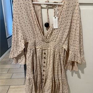 Stitch & Feather Cream Polka Dot Button-Down romper